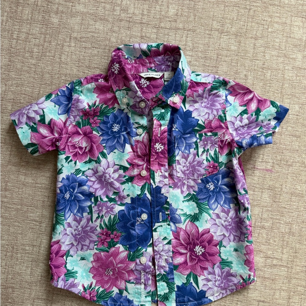Janie and Jack Floral Button Down Shirt - Blue and Purple